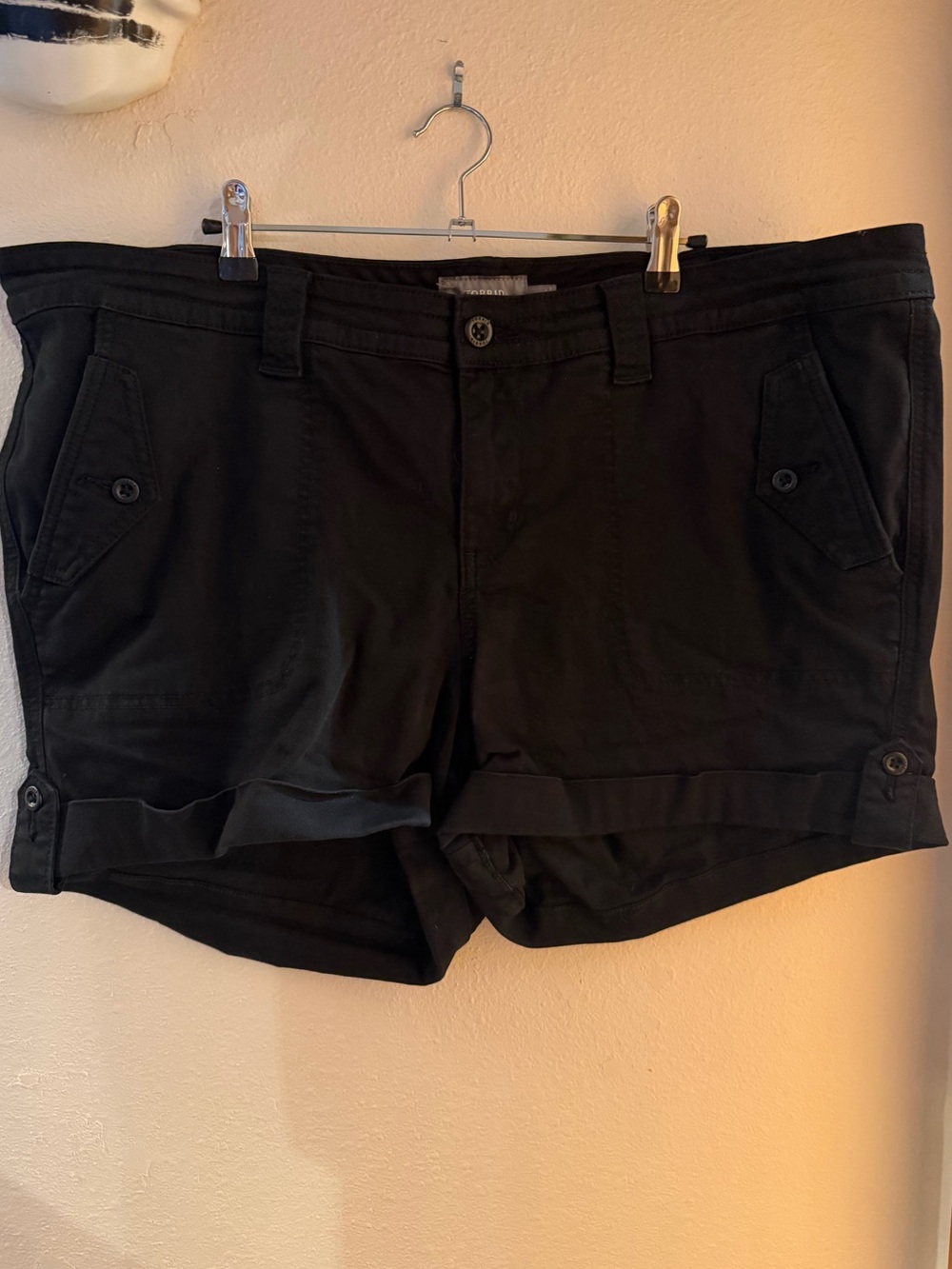 torrid Black Roll-Cuff Shorts with Button-Tab